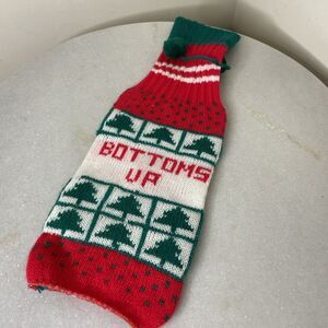 VTG Holiday Knit Wine Liquor Bottle Holder Sweater Bottoms Up Red White Green